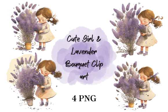 Download Cute Girl &amp; Lavender Bouquet Clip Art - Premium Resources